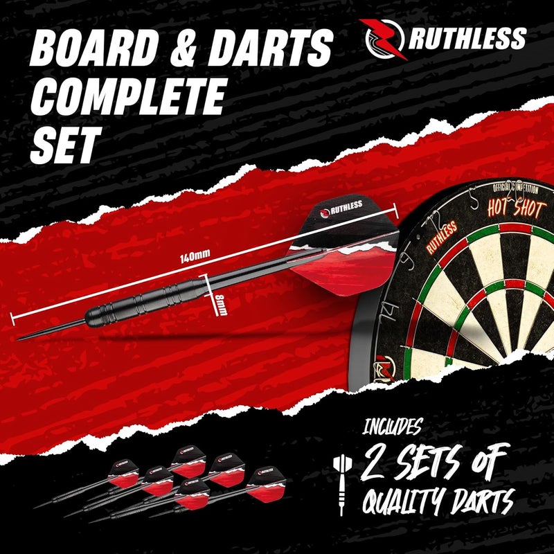 Ruthless Hot Shot Dart Board | Endurance Round Wire Sisal Dartboard Set Including 2 sets of Steel Tip Darts - Image 5